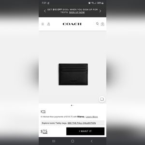 Coach Men's Money Clip Card Case Calf Leather Wallet, F75459 (Black